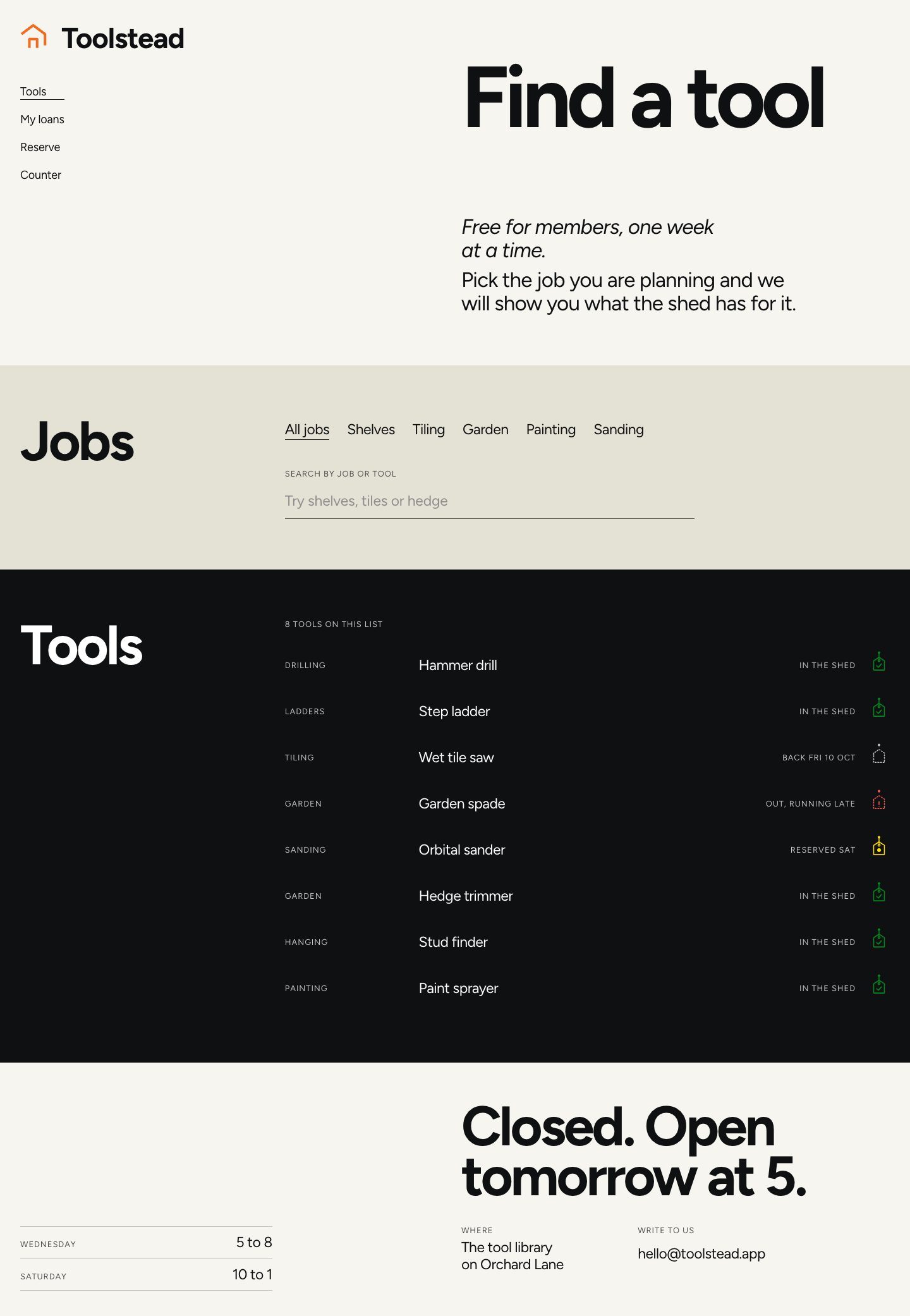 The full Toolstead home page, top to bottom