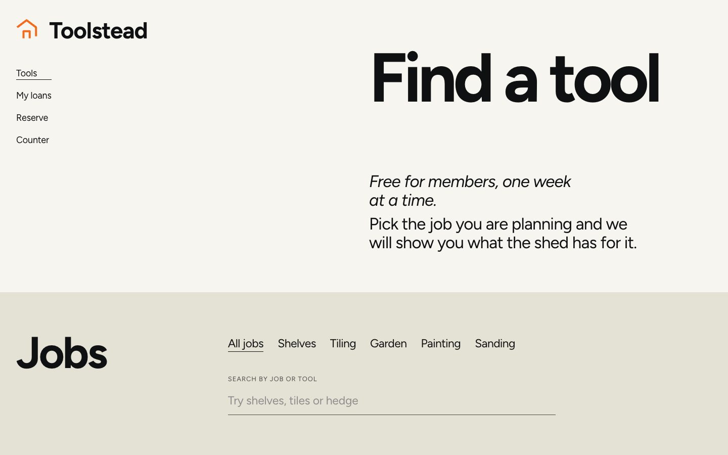 Toolstead, the top of the home page